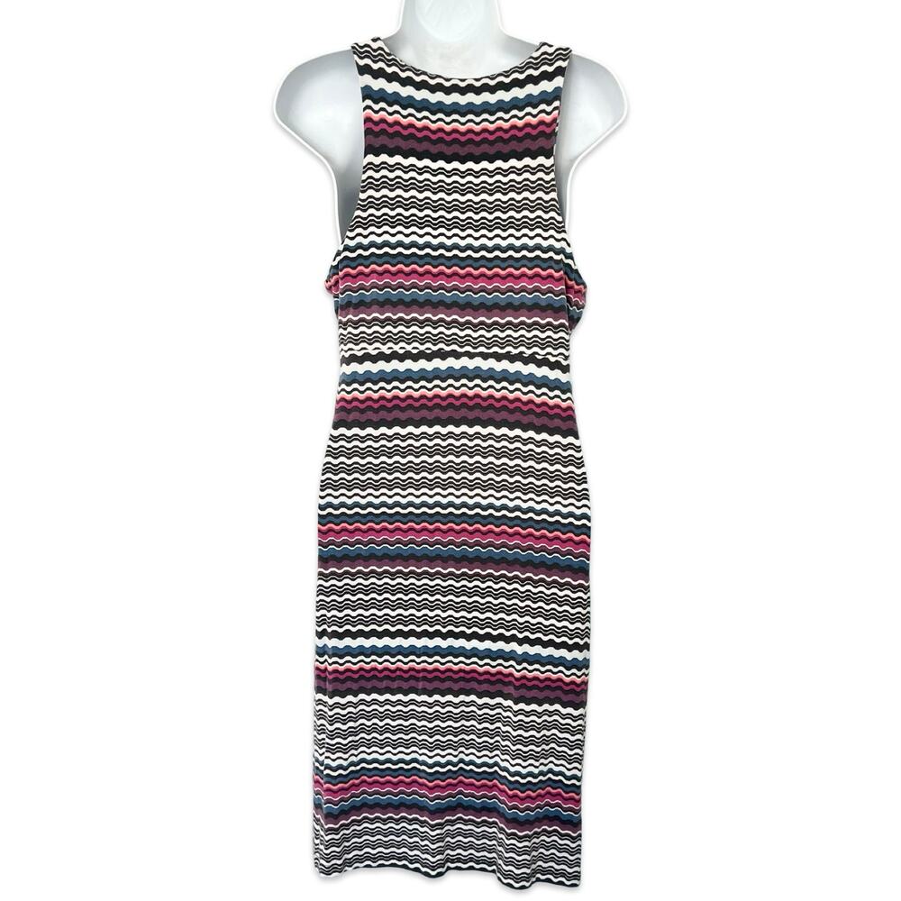 Athleta Santorini Thera Modal Pink Blue White Wavy Stripe Jersey Dress size M - Picture 3 of 9